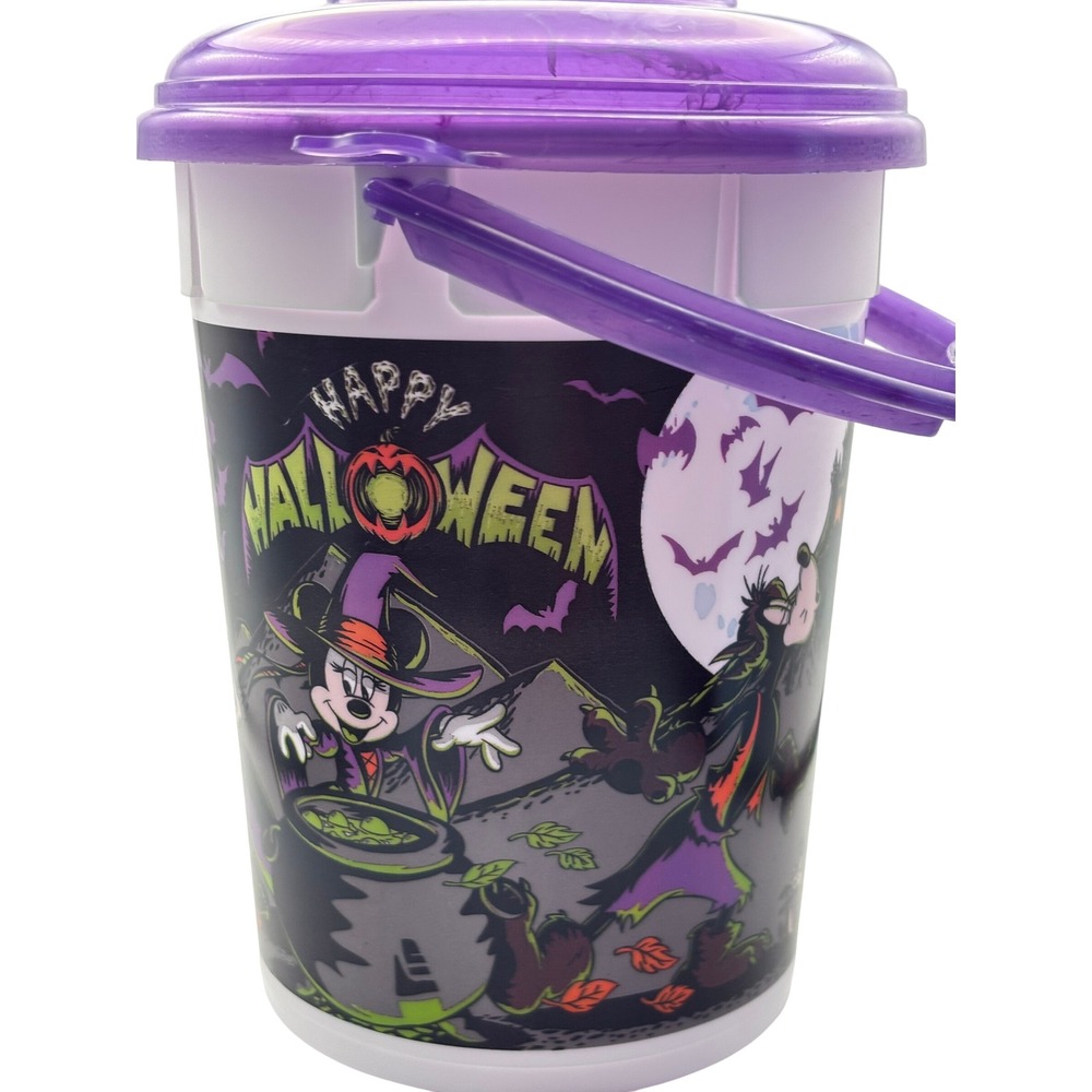 Disney Happy Halloween Trick or Treat Bucket Minnie Donald Goofy Purple Lid